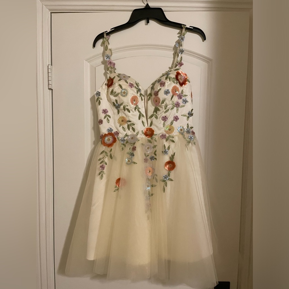 Floral Champagne Tulle Dress